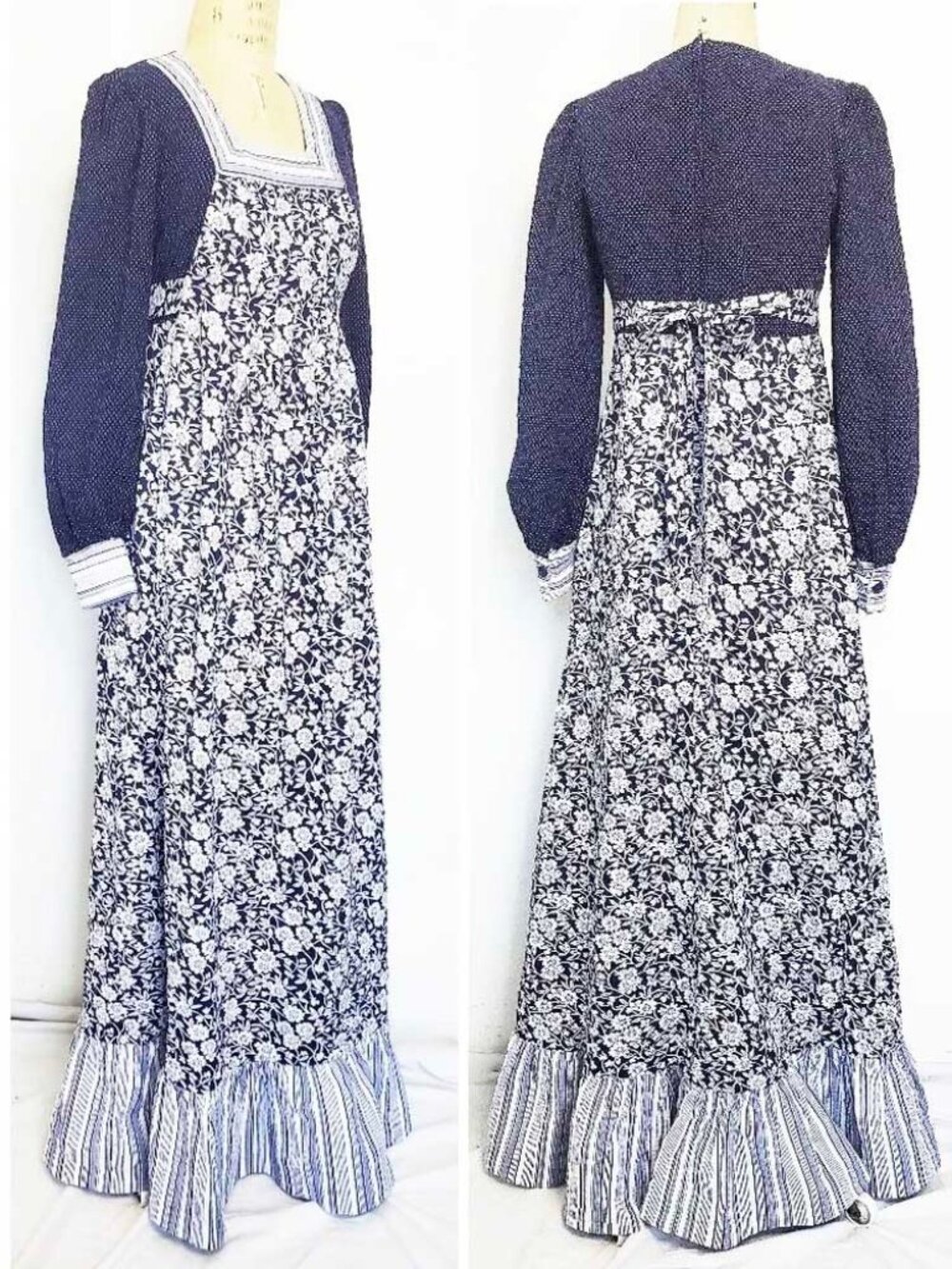 Vintage 70s Algo Ettes Cottagecore Maxi Dress Gunne Sax Style Floral Long Sleeve